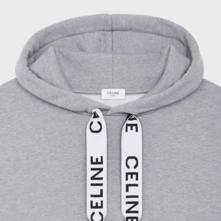 CELINE Light Grey Loose Hoodie in Cotton Fleece R0ZNN1938