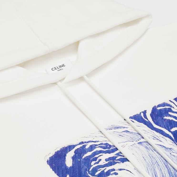 CELINE Offwhite/Blue Loose Wave Hoodie in Cotton Fleece R0ZNN1948