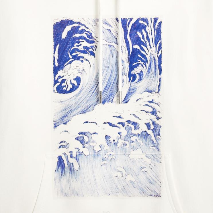 CELINE Offwhite/Blue Loose Wave Hoodie in Cotton Fleece R0ZNN1948