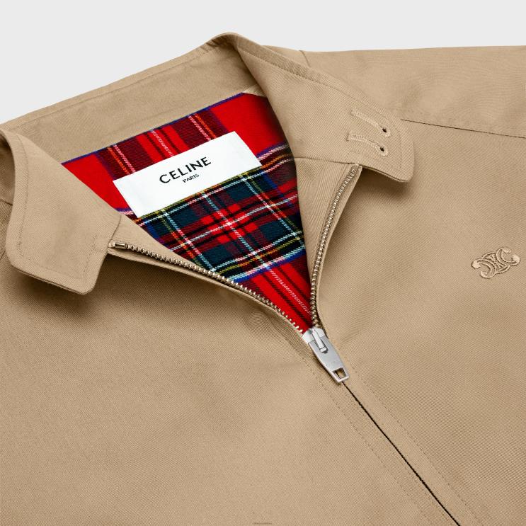 CELINE Beige Triomphe Blouson Jacket in Technical Cotton R0ZNN1842