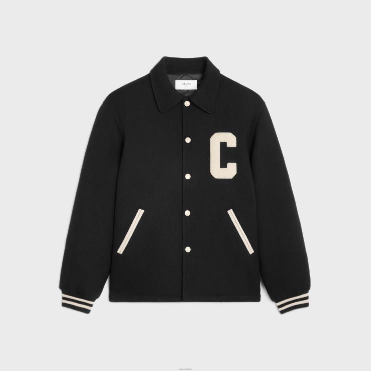 CELINE Black Baseball Teddy Jacket in Textured Wool R0ZNN1774