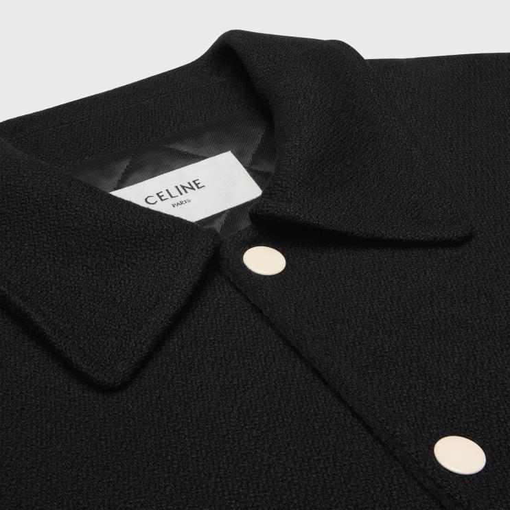 CELINE Black Baseball Teddy Jacket in Textured Wool R0ZNN1774