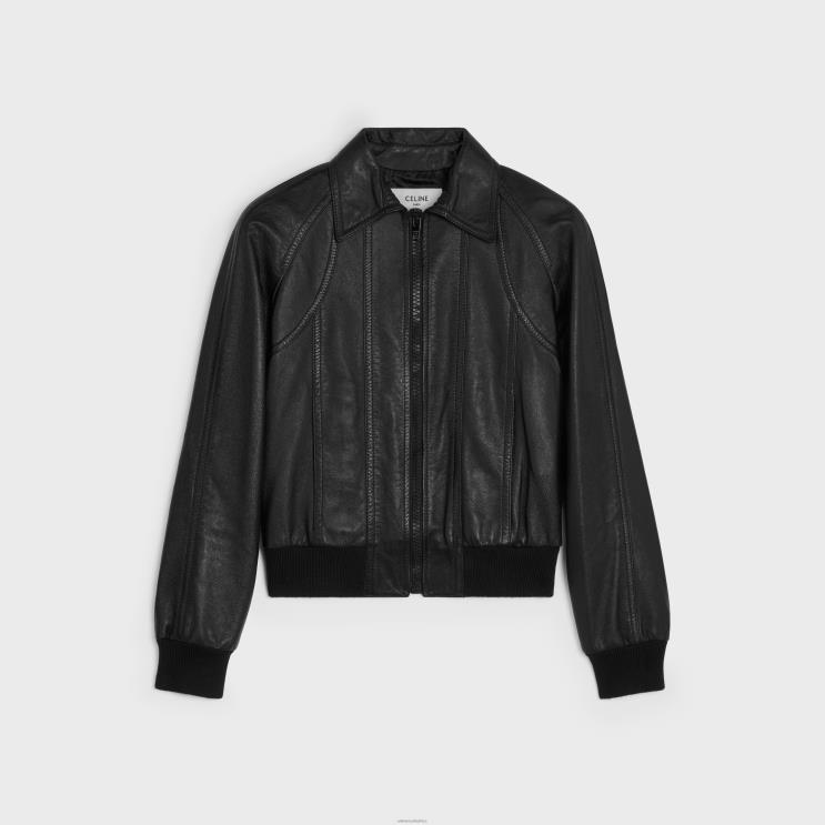 CELINE Black Blouson Jacket With Cutouts in Soft Lambskin R0ZNN1865