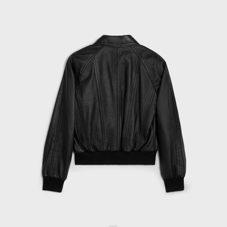 CELINE Black Blouson Jacket With Cutouts in Soft Lambskin R0ZNN1865