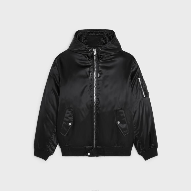 CELINE Black Bomber Jacket in Satin-Finish Nylon R0ZNN1828