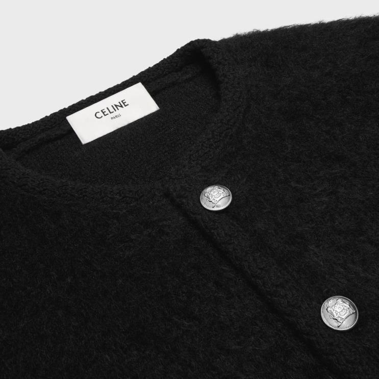 CELINE Black Cardigan Jacket in Brushed Mohair R0ZNN1954