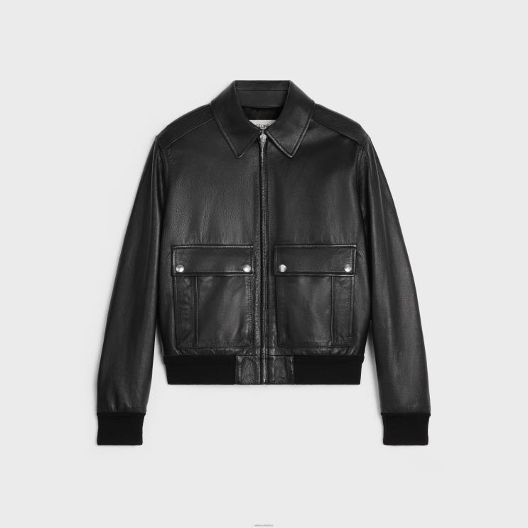 CELINE Black Classic Aviator Blouson Jacket in Soft Lambskin R0ZNN1866