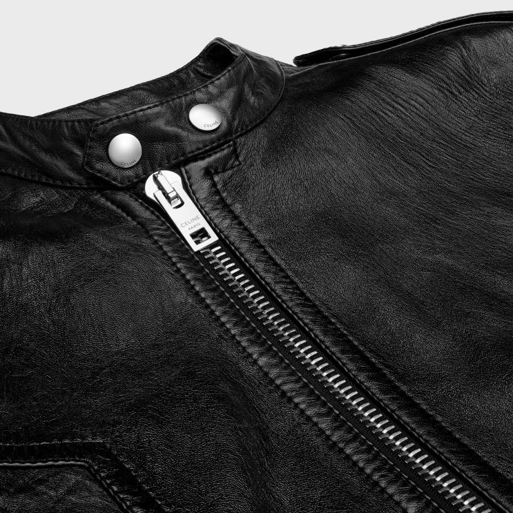 CELINE Black Racer Blouson Jacket in Soft Lambskin R0ZNN1780