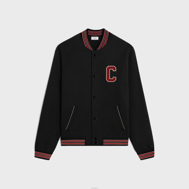 CELINE Black/Red Grape/Off White Teddy College Jacket in Cotton Fleece R0ZNN1776