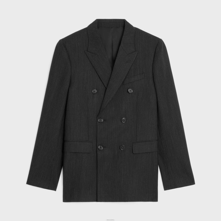 CELINE Black & White Classic Jacket in Striped Wool R0ZNN1882