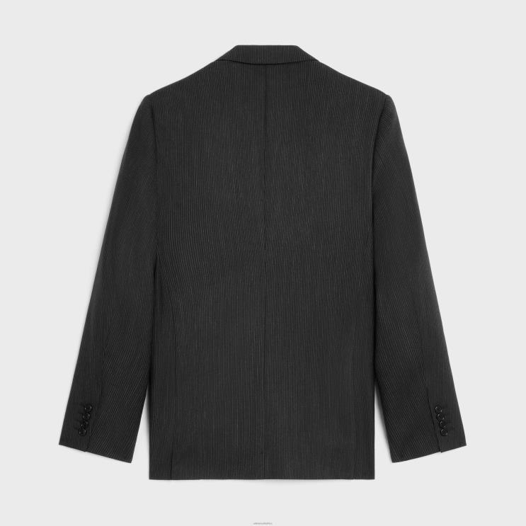 CELINE Black & White Classic Jacket in Striped Wool R0ZNN1882