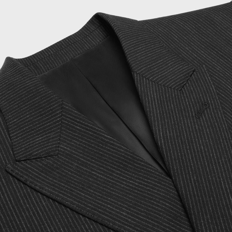 CELINE Black & White Classic Jacket in Striped Wool R0ZNN1882