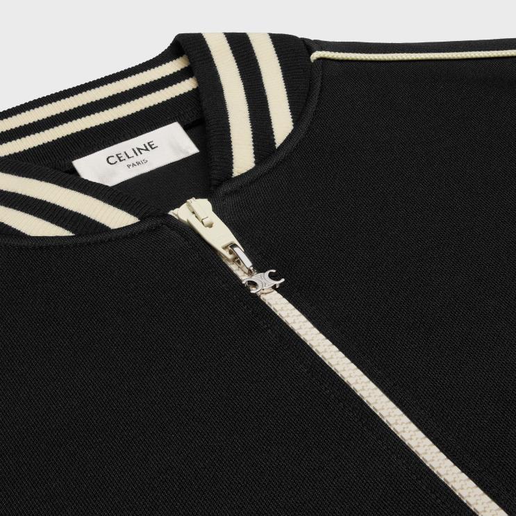 CELINE Black/White Triomphe Teddy Jacket in Double Face Jersey R0ZNN1848