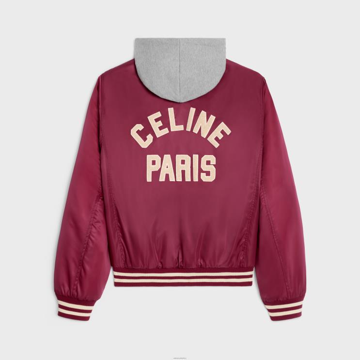 CELINE Burgundy Oversized Hooded Teddy Jacket in Nylon R0ZNN1854