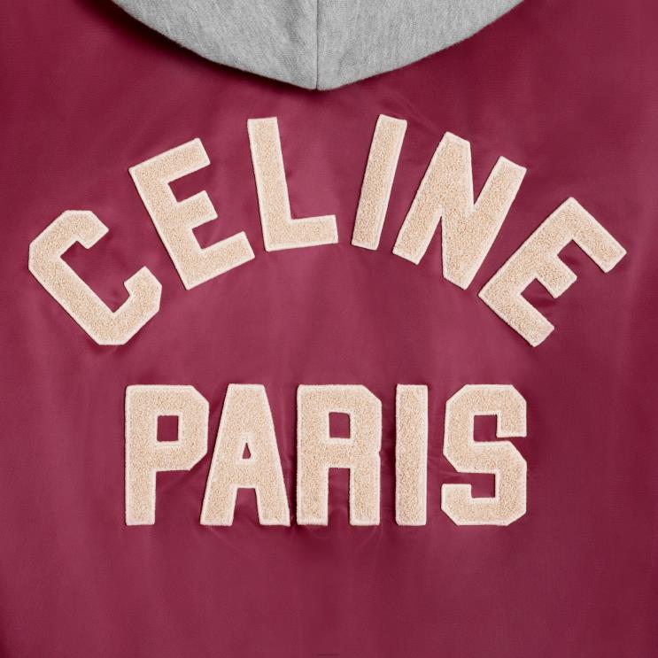CELINE Burgundy Oversized Hooded Teddy Jacket in Nylon R0ZNN1854