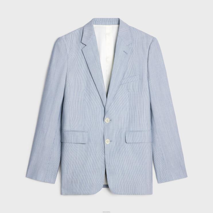CELINE Craie/Bleu Classic Jacket in Striped Wool & Silk R0ZNN1874