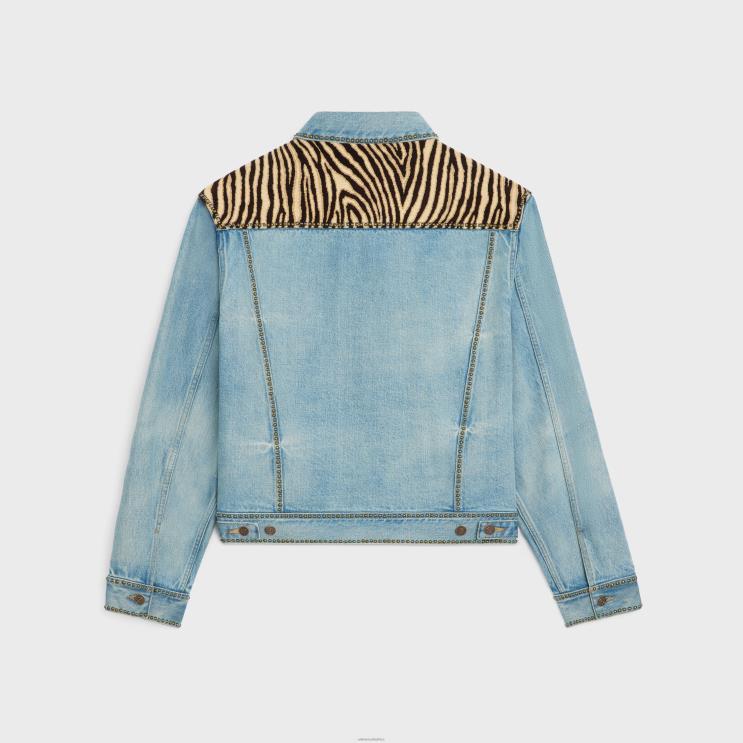CELINE Everclear Wash Trucker Jacket in Zebra-Print Denim R0ZNN1857