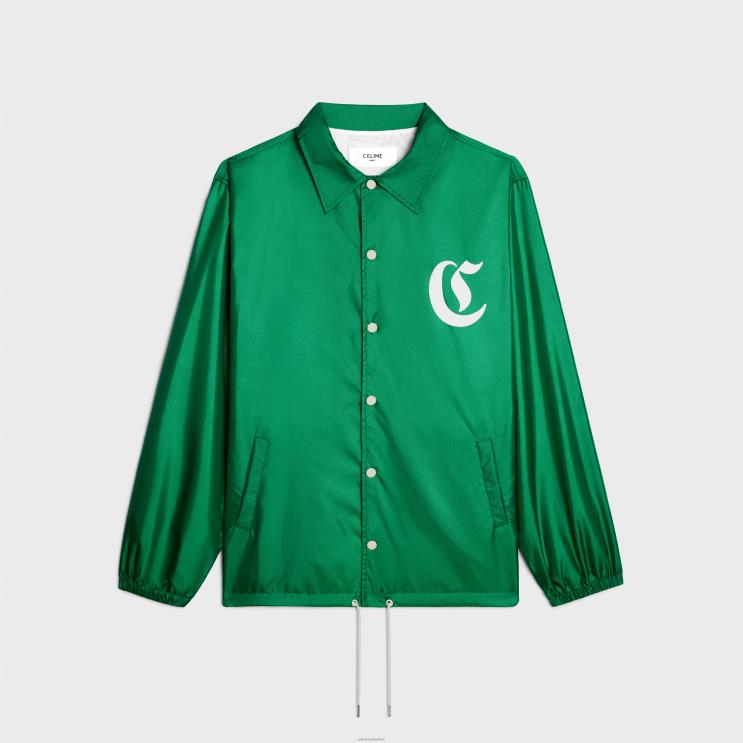 CELINE Green Long Coach Jacket in Lightweight Nylon R0ZNN1851