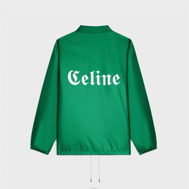 CELINE Green Long Coach Jacket in Lightweight Nylon R0ZNN1851