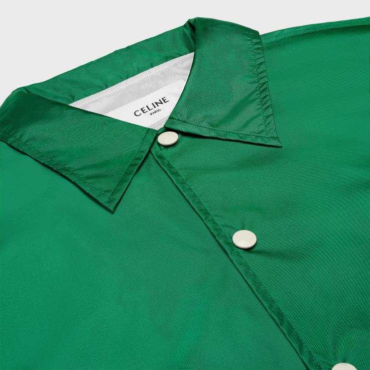 CELINE Green Long Coach Jacket in Lightweight Nylon R0ZNN1851