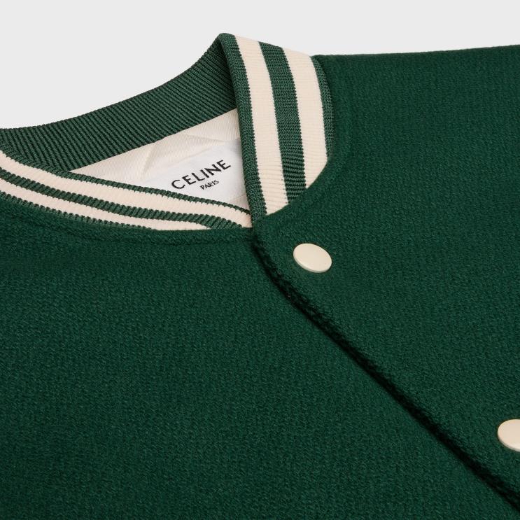 CELINE Green Loose Teddy Jacket in Textured Wool R0ZNN1777