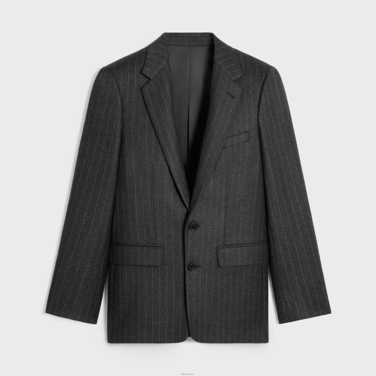 CELINE Grey Melange Classic Jacket in Striped Flannel R0ZNN1876