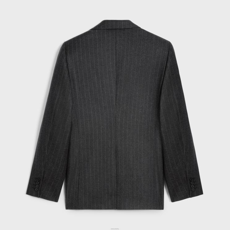 CELINE Grey Melange Classic Jacket in Striped Flannel R0ZNN1876