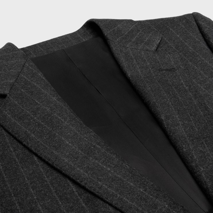 CELINE Grey Melange Classic Jacket in Striped Flannel R0ZNN1876