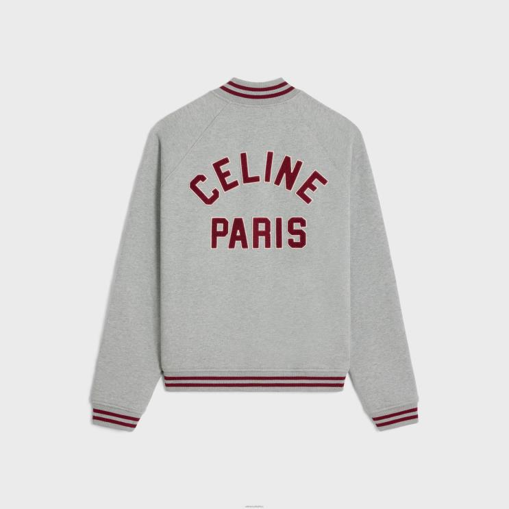 CELINE Grey Melange/Red Grape/Off W Teddy College Jacket in Cotton Fleece R0ZNN1844