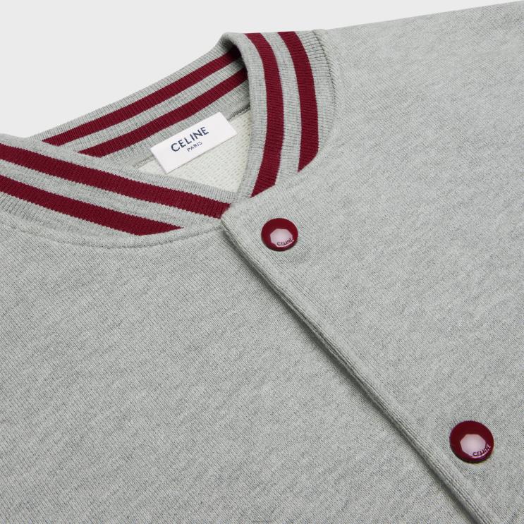 CELINE Grey Melange/Red Grape/Off W Teddy College Jacket in Cotton Fleece R0ZNN1844