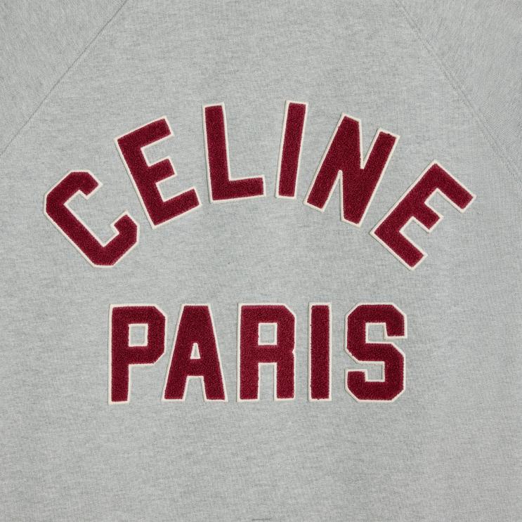 CELINE Grey Melange/Red Grape/Off W Teddy College Jacket in Cotton Fleece R0ZNN1844