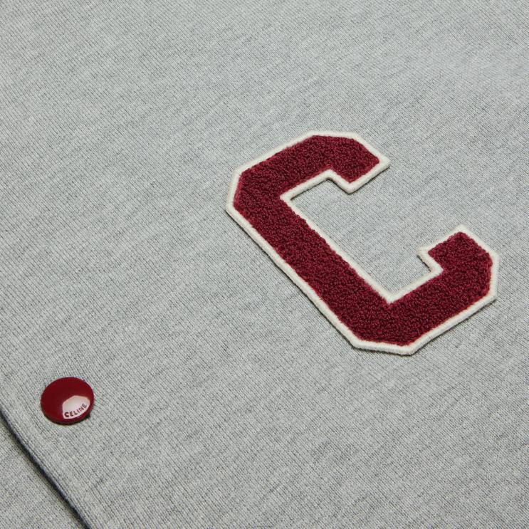 CELINE Grey Melange/Red Grape/Off W Teddy College Jacket in Cotton Fleece R0ZNN1844