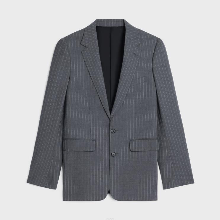 CELINE Gris/Craie Classic Jacket in Striped Wool R0ZNN1872