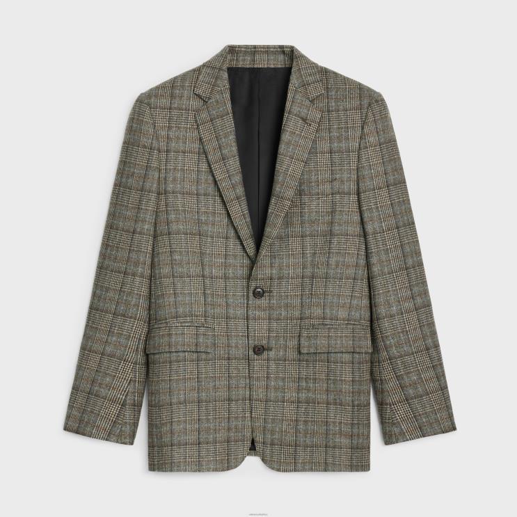 CELINE Ivoire/Gris/Tofee Carnaby Jacket in Jacket in Prince of Wales Flannel R0ZNN1879