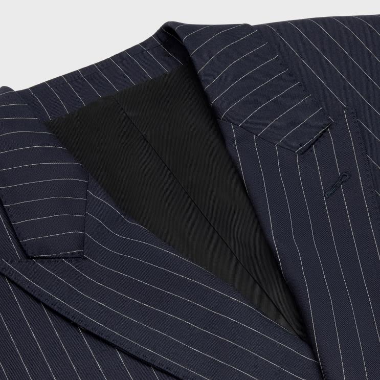 CELINE Marine/Craie Boxy Jacket in Striped Cashmere Wool R0ZNN1885