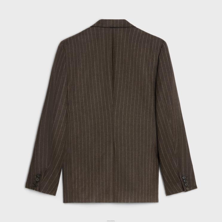 CELINE Marron/Craie Carnaby Jacket in Jacket in Striped Flannel R0ZNN1878