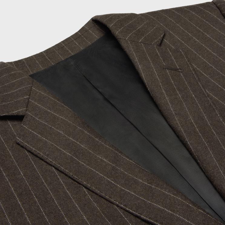 CELINE Marron/Craie Carnaby Jacket in Jacket in Striped Flannel R0ZNN1878