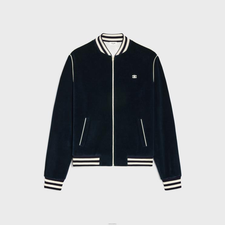 CELINE Midnight/Ecru Triomphe Teddy Jacket in Velvet Jersey R0ZNN1847