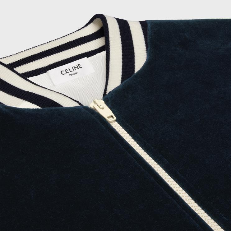 CELINE Midnight/Ecru Triomphe Teddy Jacket in Velvet Jersey R0ZNN1847
