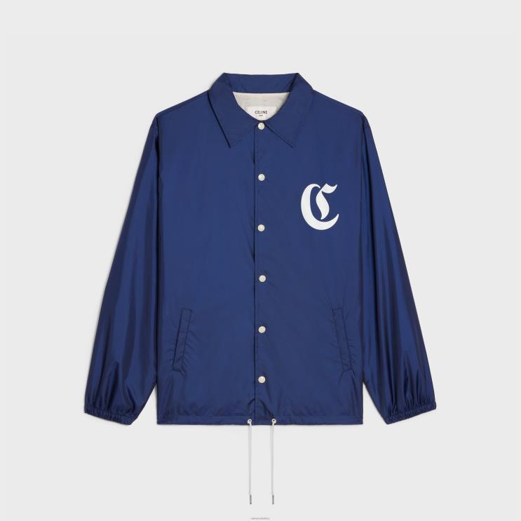 CELINE Navy Blue Long Coach Jacket in Lightweight Nylon R0ZNN1850