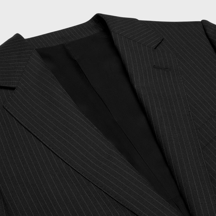 CELINE Noir/Gris Classic Jacket in Striped Flannel R0ZNN1875