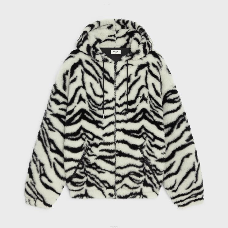 CELINE Off White/Black Jacket in Tiger-Print Fleece R0ZNN1846