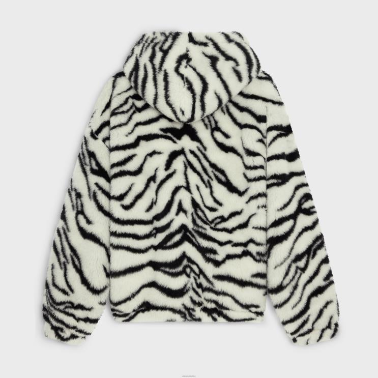 CELINE Off White/Black Jacket in Tiger-Print Fleece R0ZNN1846