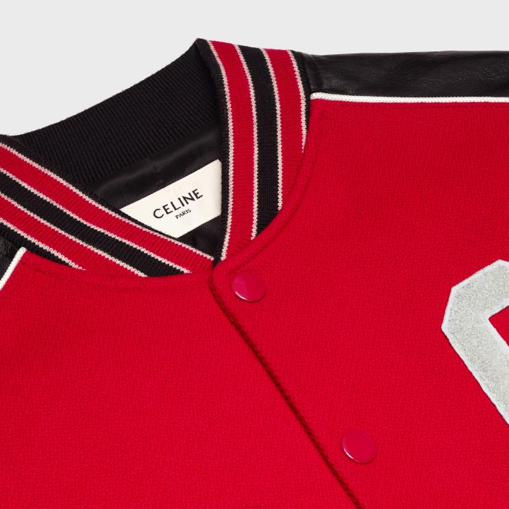 CELINE Red Classic Teddy Jacket in Textured Wool R0ZNN1840