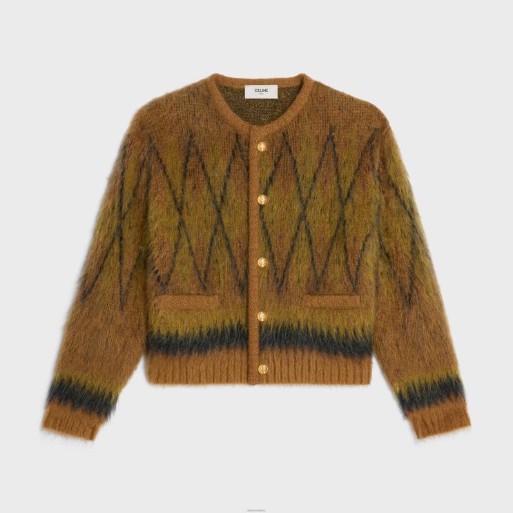 CELINE Rust Cardigan Jacket in Brushed Argyle Mohair R0ZNN1789