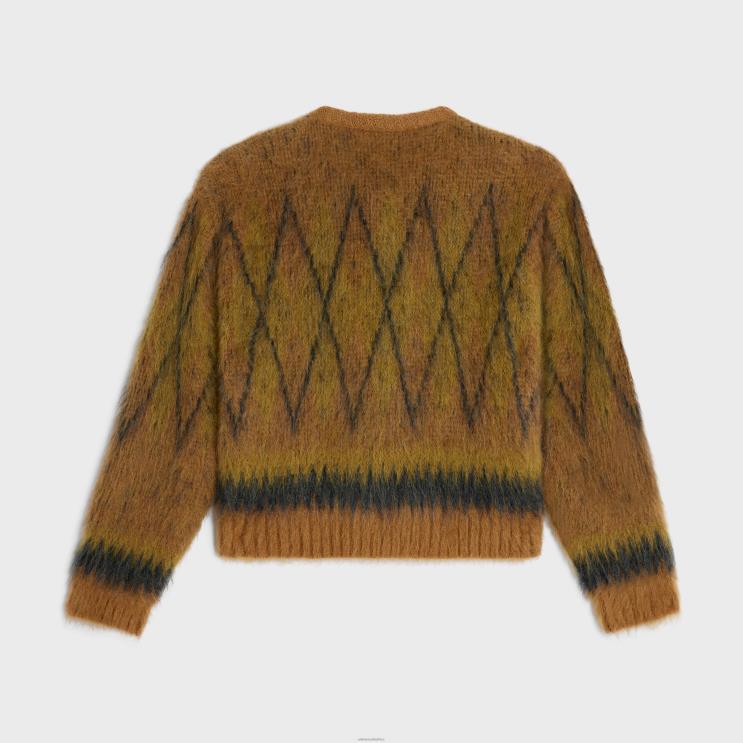 CELINE Rust Cardigan Jacket in Brushed Argyle Mohair R0ZNN1789