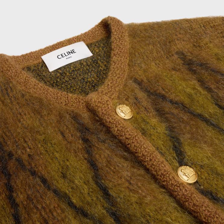 CELINE Rust Cardigan Jacket in Brushed Argyle Mohair R0ZNN1789