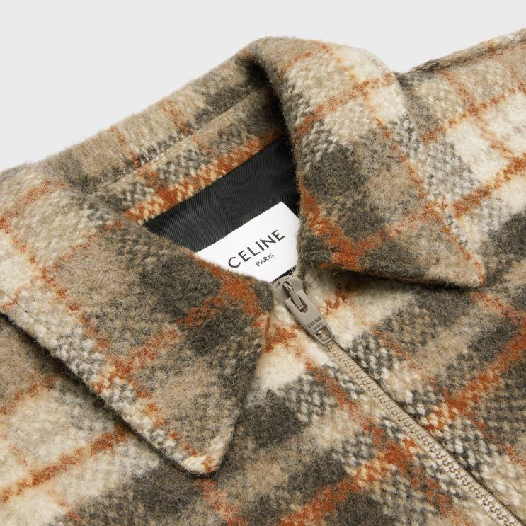 CELINE Vanille/Brun/Rouille Loose Teddy Jacket in Brushed Checked Tweed R0ZNN1835