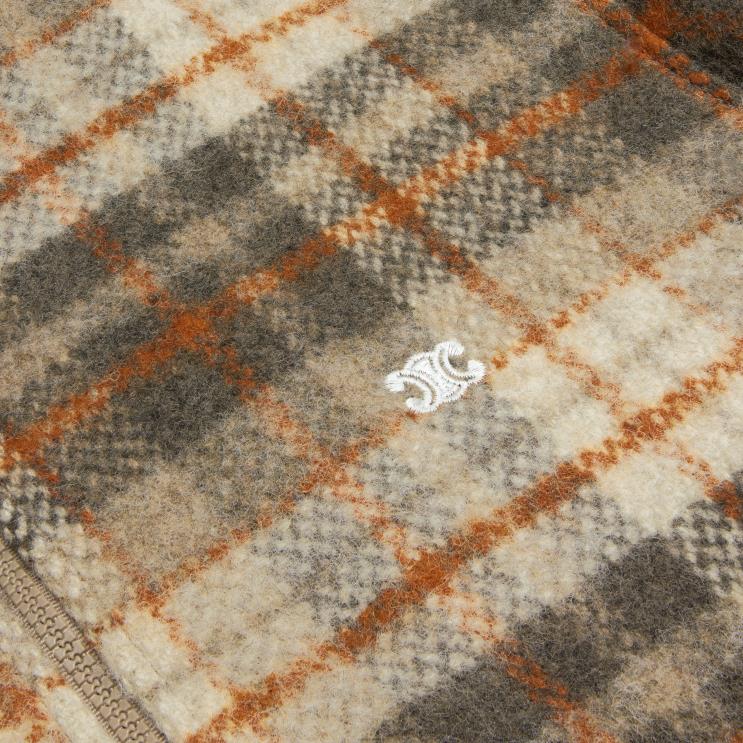 CELINE Vanille/Brun/Rouille Loose Teddy Jacket in Brushed Checked Tweed R0ZNN1835