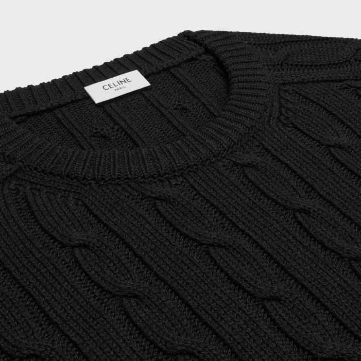 CELINE Black Cable-Knit Triomphe Sweater in Cashmere R0ZNN1790
